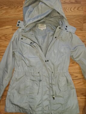 Merona Light Gray Hooded Utility Anorak Rain Coat